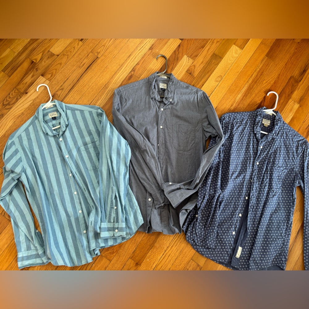 Bundle of 3 J. Crew Men's Button-Down Shirts in Light Blue, Navy, and Slate